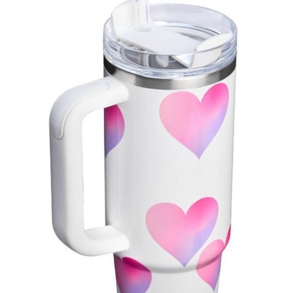 2026 Valentine’s Stanley White Tumbler with Pink and Purple Hearts 30oz - Picture 2 of 4